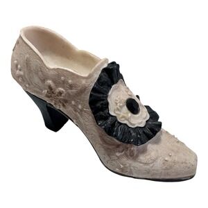Victorian Style Decorative Shoe Figurine Black Ruffle Trim Vintage Look 4.5"‎